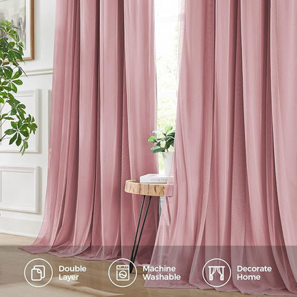 100% Blackout Curtains for Bedroom, Double Layer Pink Curtains, Room Darkening - Image 6