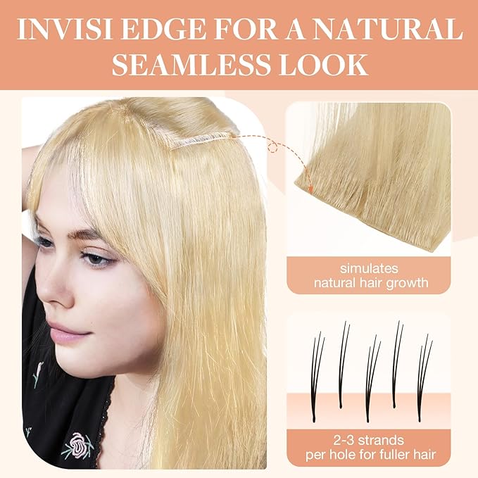 GOO GOO Invisi Edge Tape in Hair Extensions Human Hair, 18AT60A Pearl Ash Blonde Highlights 20pcs injected with 20pcs classical tape ins, 14inch 100g, Virgin Remy Hair, Natural Look