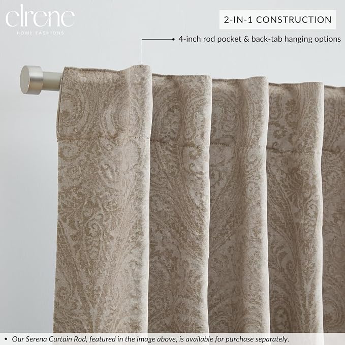 Threadmade Vittoria Paisley Printed Blackout Curtain Panel, Natural - Image 2