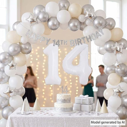 White Number 14 Balloon 40 Inch, Large Matte White 1 and 4 Foil Balloons Set - Image 7