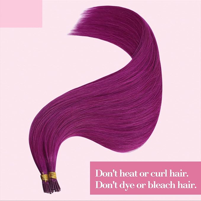 YoungSee Purple I Tip Hair Extensions 16 inch I Tip Hair Extension Human Hair 25g Pre Bonded 40 Strands Itip Hair Extensions Real Human Hair Silky Purple for DIY