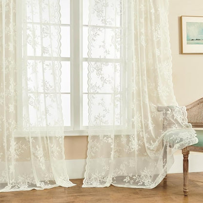 SEEKRIGHT Lace Curtains 84 Inches Long 2 Panels Victorian Floral Sheer Curtains - Image 3