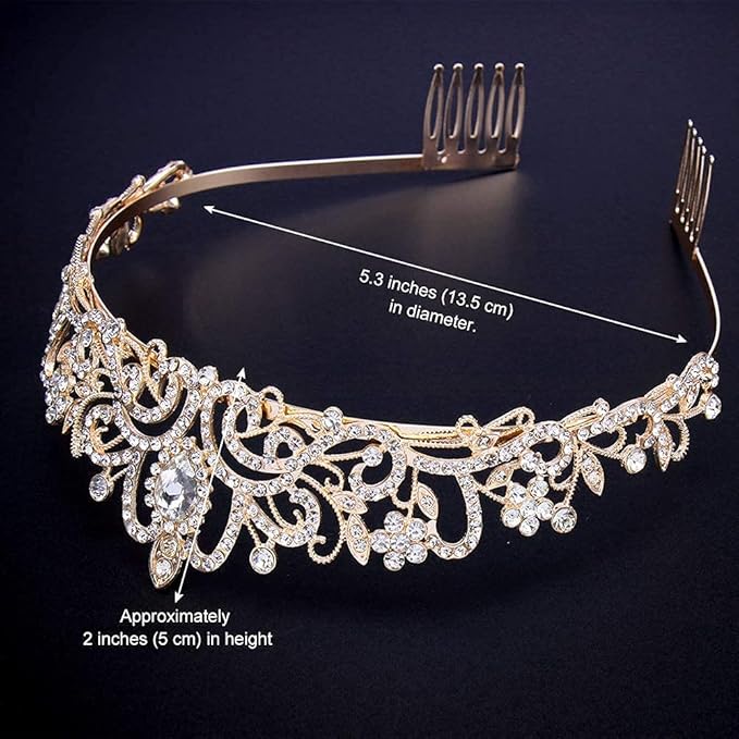 Didder Gold Crystal Tiara Crown Headband Princess Elegant Crown with combs for Women Girls Bridal Wedding Prom Birthday Party