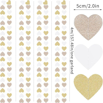 White-Gold Champagne Bachelorette Party Decorations - 52Ft Birthday Heart - Image 2