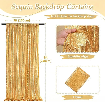 Gold Sequin Backdrop Curtains-1 Panel 5FTx8FT Gold Backdrop - Image 2