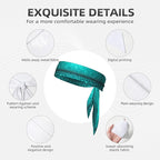 Men Women Cool Sports Sweatband Head Accessories for Yoga Fitness Spa, Elastic Multifunction Teal Turquoise Green Glitter Sparkle Texture Hair Band Headdress