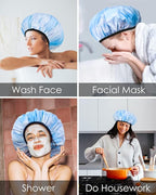 Aquior Shower Caps,Terry Lined Shower Cap for Women Reusable, Triple Layer Waterproof Bath Cap, Extra Large for Women Long Hair