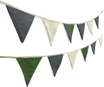 2 Sets of Green Grey Beige Nursery Garland 24Pcs Woodland Fabric Linen Pennant - Image 4