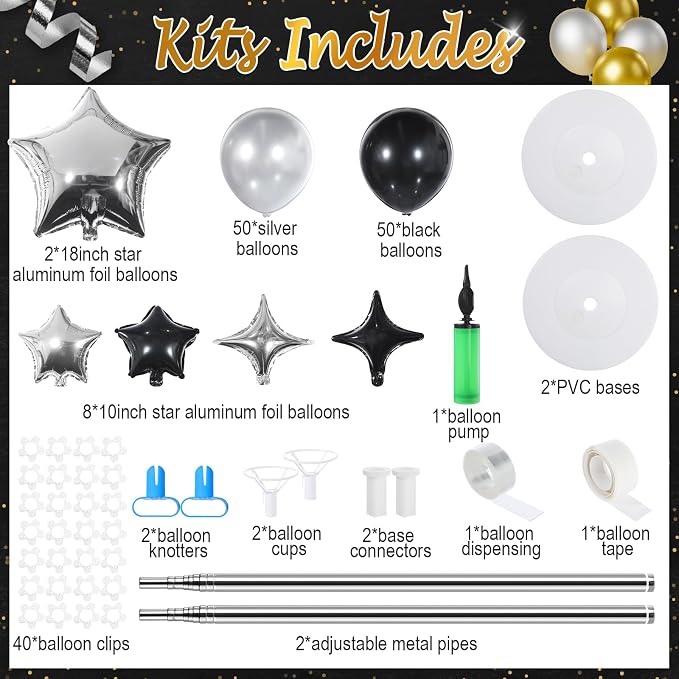 Gejoy 110 Pcs Black Silver Balloons Column Stand Kit Adjustable Tower Stand - Image 2