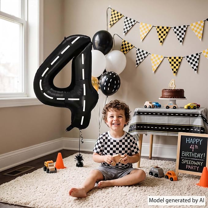 Black and White Stripes Number 4 Balloon 40 Inch, Foil road sign Numeral | - Image 2
