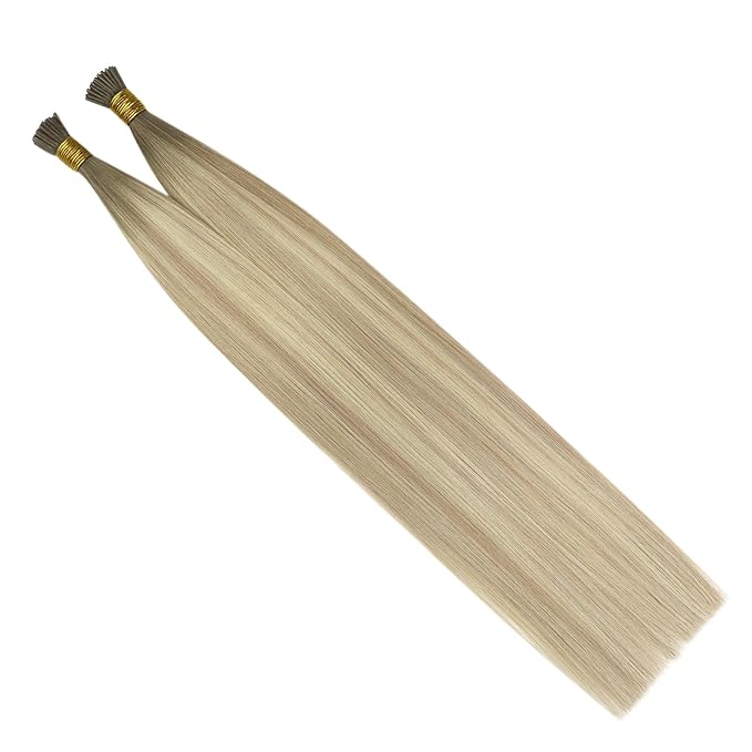 YoungSee I Tip Hair Extensions Human Hair Ombre I Tip Human Hair Extensions Blonde Balayage Platinum Blonde Itip Hair Extension 24 Inch 50g 50s Soft and Lightweight Hair for Long Hair