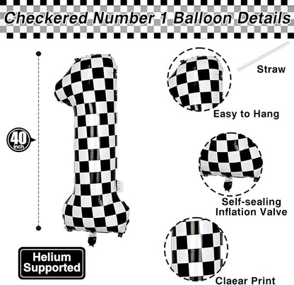 40 Inch Checkered Number 10 Balloon, Large Black and White Foil Number Balloon - Image 3