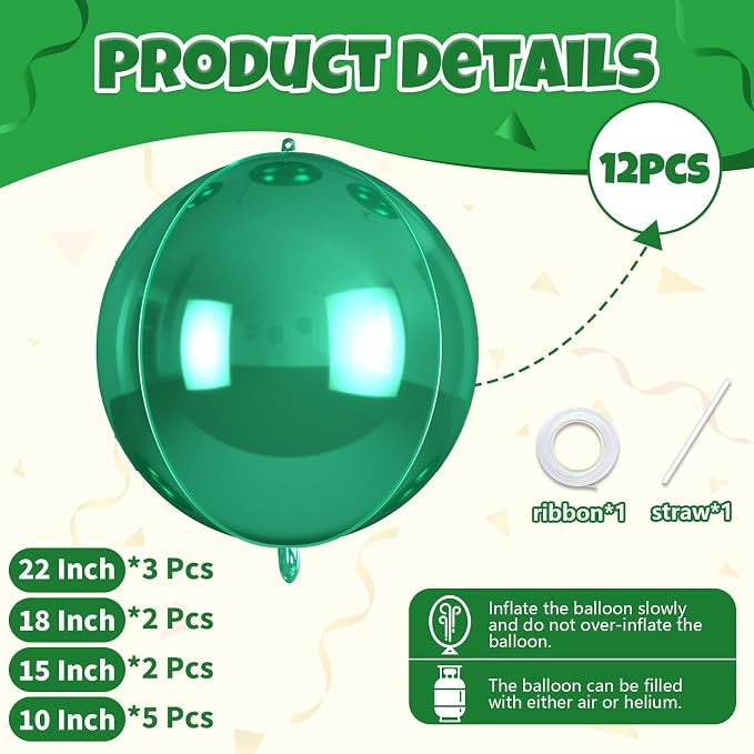 Biapian 12Pcs Emerald Green Round Balloons Foil, Large Metallic Green Balloons - Image 2
