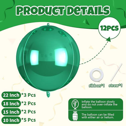 Biapian 12Pcs Emerald Green Round Balloons Foil, Large Metallic Green Balloons - Image 2