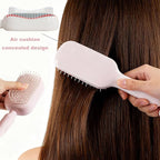Retractable Cushion Massage Comb for Wet & Dry Hair, Anti-Static Self Cleaning Hair Brush for All Hair Types, Soft Bristles, Easy Eliminates Knots, Detangling Hairbrush for Women Men (Blue + White)