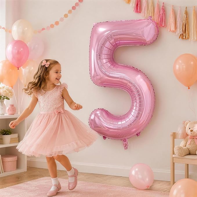 40 Inch Pink Number 5 Balloon, Giant Number Balloons, Birthday Decorations | - Image 5