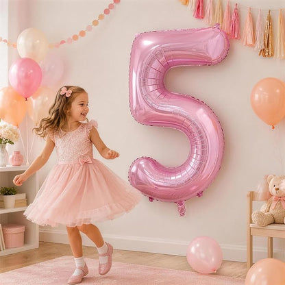 40 Inch Pink Number 5 Balloon, Giant Number Balloons, Birthday Decorations | - Image 5