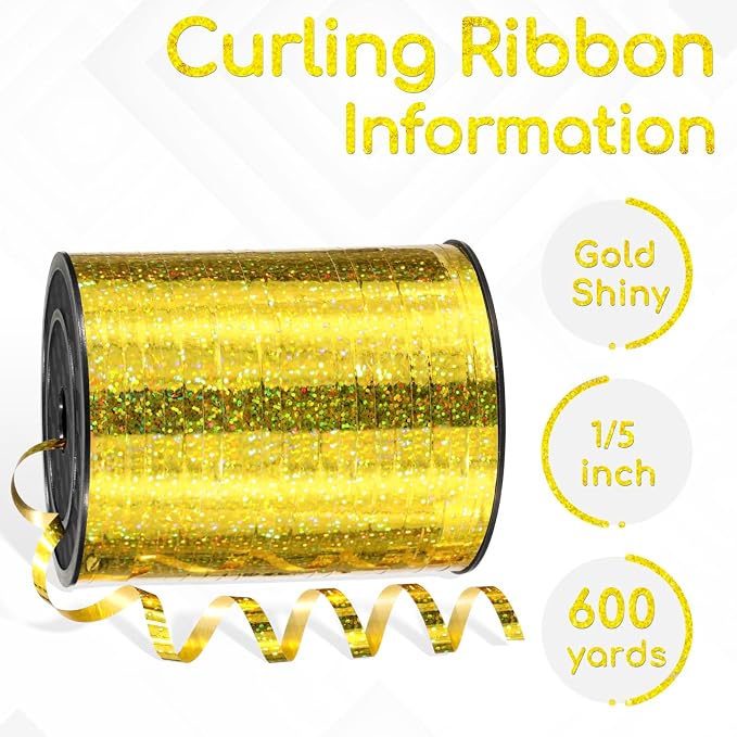 600 Yards Gold Shiny Curling Ribbon 1/5 Inch Metallic Gold Balloon String Ribbon - Image 2