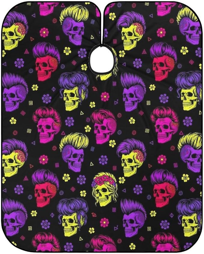 Salon Gown Cape Cool Goth Rock Skull Haircut Cloth Wrap Protector, Extra Large Hairdresser Apron for Hair Dye, Barber Aceessories
