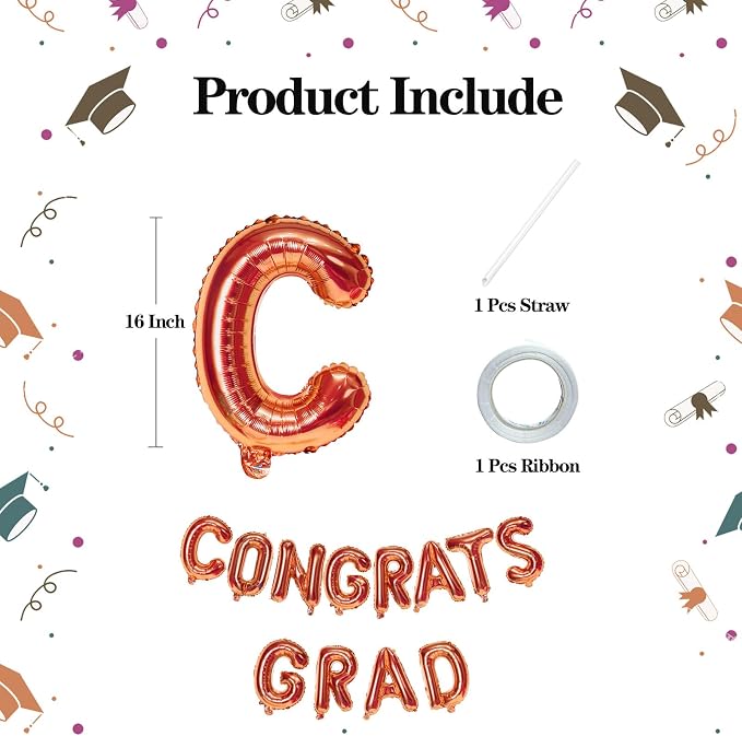 16 Inch Orange Congrats Grad Banner Balloons, Graduation Decorations 2026 - Image 2