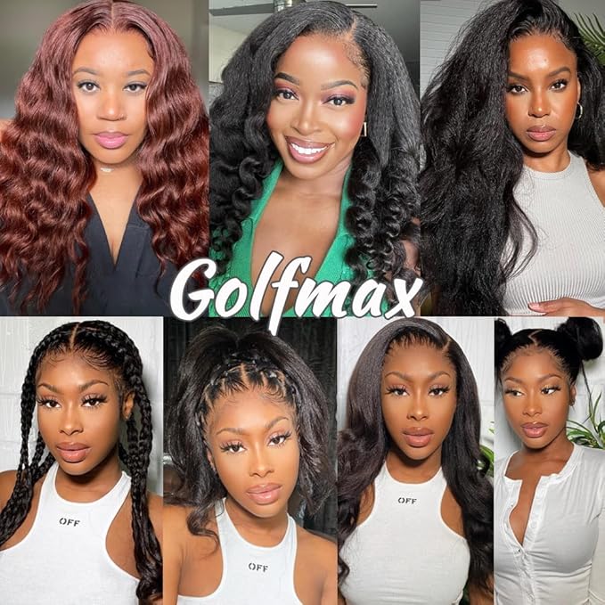 GOLFMAX Kinky Straight Human Hair Wigs 26 Inch 13x4 HD Transparent Glueless Wigs Human Hair Pre Plucked With Baby Hair Brazilian Yaki Straight Lace Front Wig