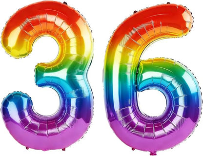 40 Inch Number 36 Balloons for 36th Birthday Party Decorations, 0-100 Rainbow by FOBELEC