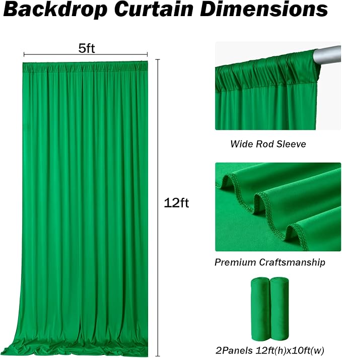 10x12 ft Green Backdrop Curtains - Image 4