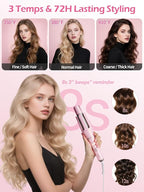 Automatic Curling Iron, HC04 Long Barrel 1.5 inch Rotating Curling Iron Wand for Womens Long Hair, Ceramic Hair Curlers with 2-Way Opening, Dual Voltage, 600M Ions for Bouncy Waves