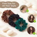 3 Pcs Silk Hair Ties, 22 Momme 100% Mulberry Hair Band, Silk Scrunchies for Women and Girls, 6A Grade No Damage Ponytail Holders (1.2in Width, Black Brown Dark Green)
