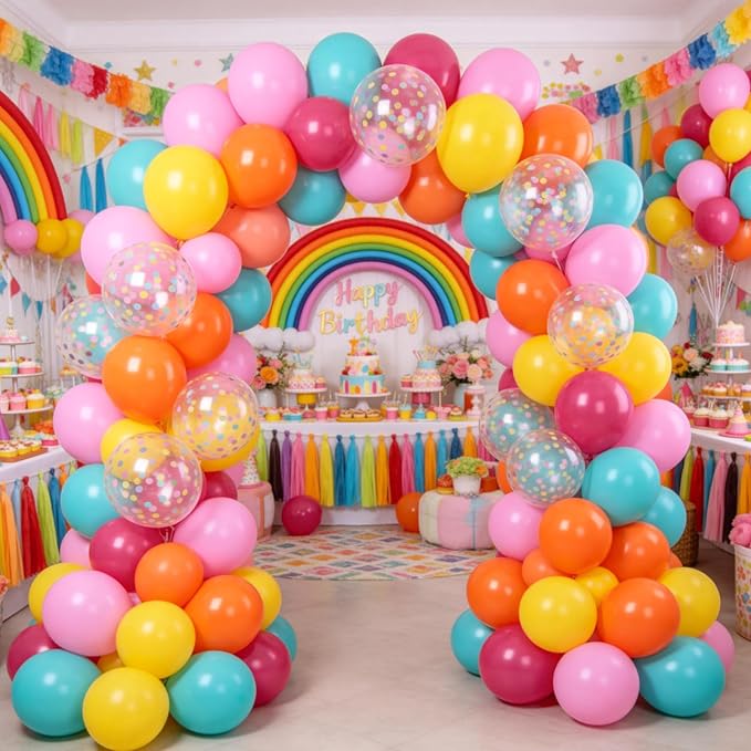 60PC Rainbow Balloons Set, Colorful Balloons, 12 Inch Bright Color Yellow - Image 4