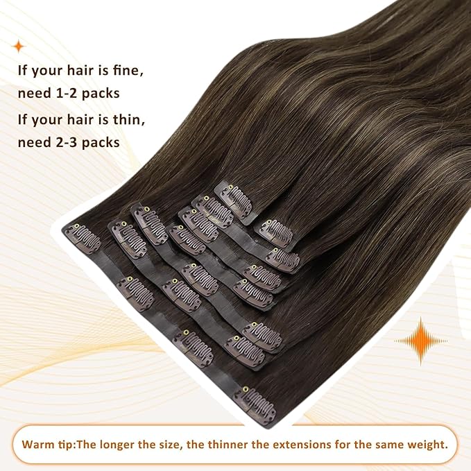 Full Shine Hair Clip in Extensions 20 Inch Invisible Clip in Hair Extensions Balayage Ombre Dark Brown to Light Brown with Honey Blonde Thick Ends 8 PCS 120 Grams