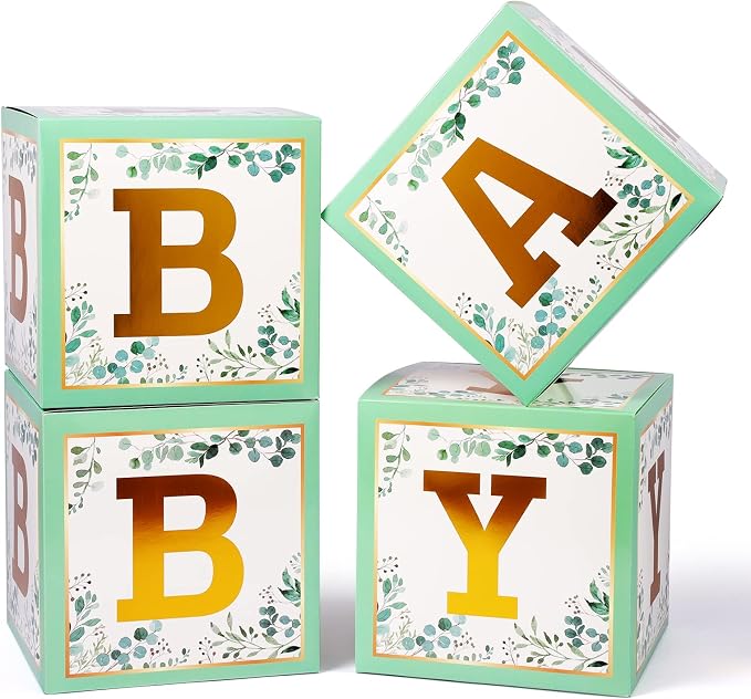 Voircoloria Baby Boxes with Letters, Sage Green, 4 Transparent Balloon Boxes | by Voircoloria