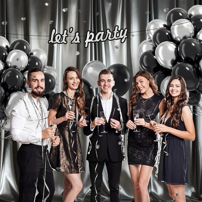 12inch Black and Silver Balloons - Image 6