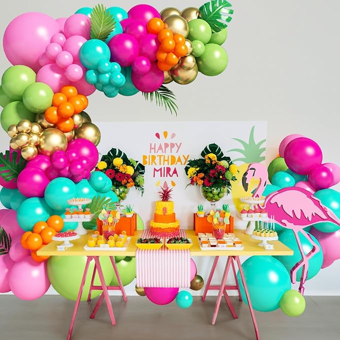 138pcs Flamingo Tropical Luau Balloons Arch Garland Kit, Olive Green and Hot - Image 7