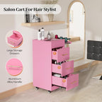 Salon Trolley Cart with Wheels, 3-Drawer Rolling Hair Styling Station, Mobile Beauty Trolley with Hot Tools Holder, Storage for Salon, Barbershop, Spa & Tattoo, Pink