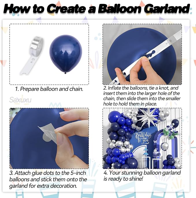 Blue And Silver Balloon Arch Kit, Dark Navy Balloons - Image 3
