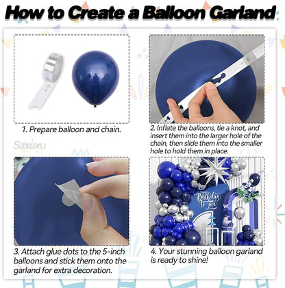 Blue And Silver Balloon Arch Kit, Dark Navy Balloons - Image 3