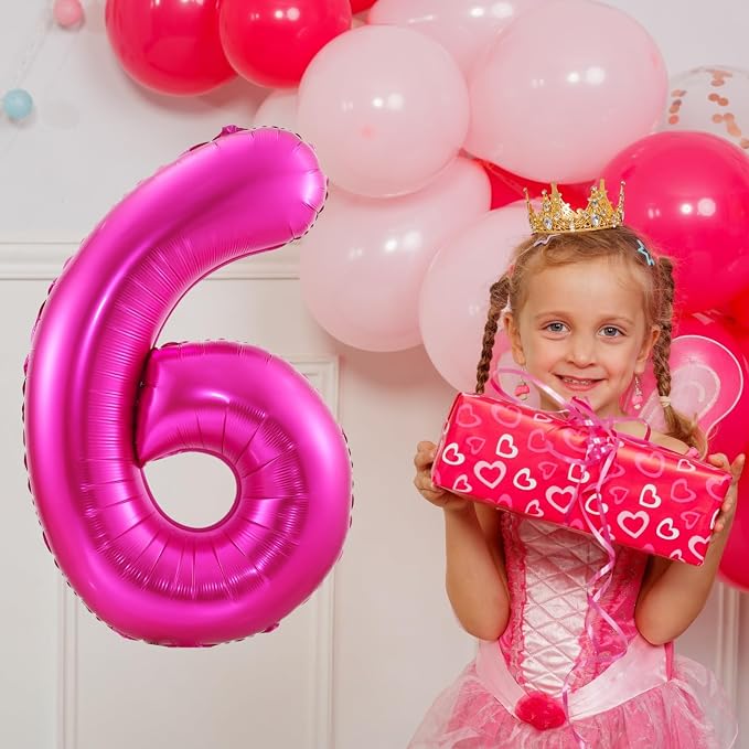 Hot Pink 6 Balloon, 40 Inch Number 6 Balloon, 6 Birthday Balloon Decorations - Image 5
