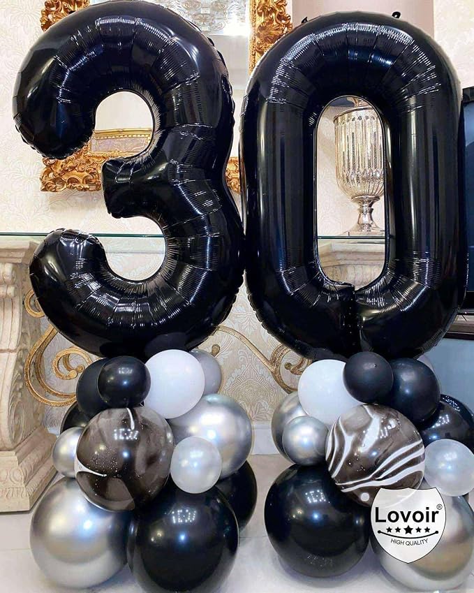 Black 30 Number Balloons, 40 Inch Giant Number 30 Balloons Foil Mylar Helium - Image 5