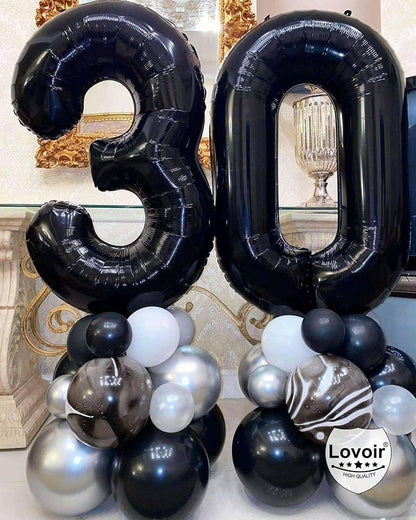 Black 30 Number Balloons, 40 Inch Giant Number 30 Balloons Foil Mylar Helium - Image 5