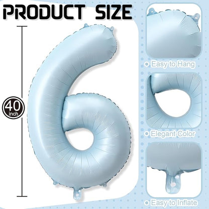 40 Inch 6 Balloon Number, Large Pastel Baby Sky Blue Foil Number 6 Balloons - Image 2