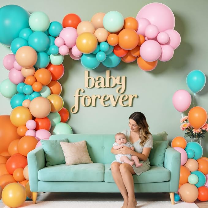 170Pcs Summer Tropical Luau Hawaiian Balloon Garland Arch Kit | Orange Pink - Image 6