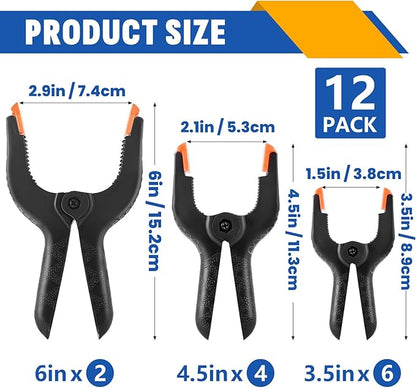 12 Pack Plastic Spring Clamps Set, 3 Sizes of Spring Clips 3.5 Inch, 4.5 Inch - Image 2