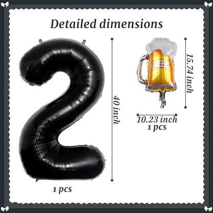 40 Inch Black Giant Number Balloon And Mini Beer Balloon Foil Polyester Film - Image 2