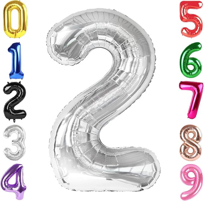 40 Inch Silver Number 2 Balloon Birthday Party Decorations by Hadoife