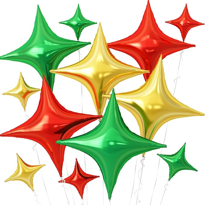 Red Green Gold Christmas Balloons, 26Inch and 10Inch Red Green Gold Quadrangle by Adorely