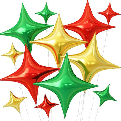 Red Green Gold Christmas Balloons, 26Inch and 10Inch Red Green Gold Quadrangle by Adorely