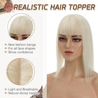 Rich Choices Real Human Hair Toppers for Women With Bang 100% Remy Human Hair Topper for Thinning Hair Clip in Silk Base Hair Topper 14 Inch #60 Platinum Blonde