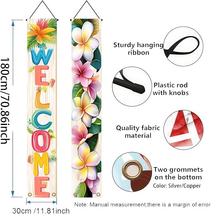 BlissYard 2pcs Welcome Summer Door Banner Porch Sign Hawaiian Decorations - Image 3