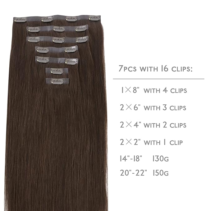 WENNALIFE Seamless Clip In Hair Extensions, 22 Inch 150g 7pcs Light Dark Brown Hair Extensions Clip in Human Hair Invisible PU Skin Weft Natural Remy Human Hair Extensions